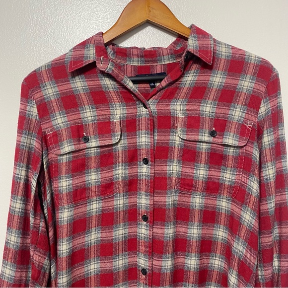 Madewell Ex-Boyfriend Fairfax Plaid Flannel Red Womens Small Button Down Shirt - Picture 5 of 9